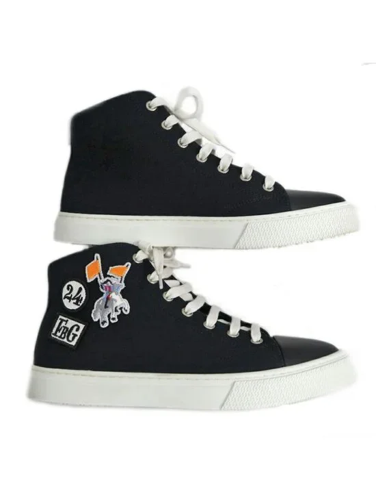 Hermes Iriko High Cut Sneakers 38 Black Canvas Leather